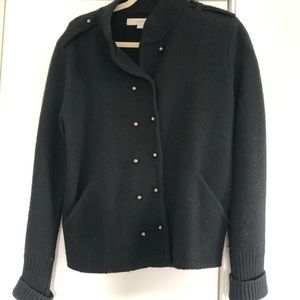 LOFT Wool Black Sweater with Brass Buttons